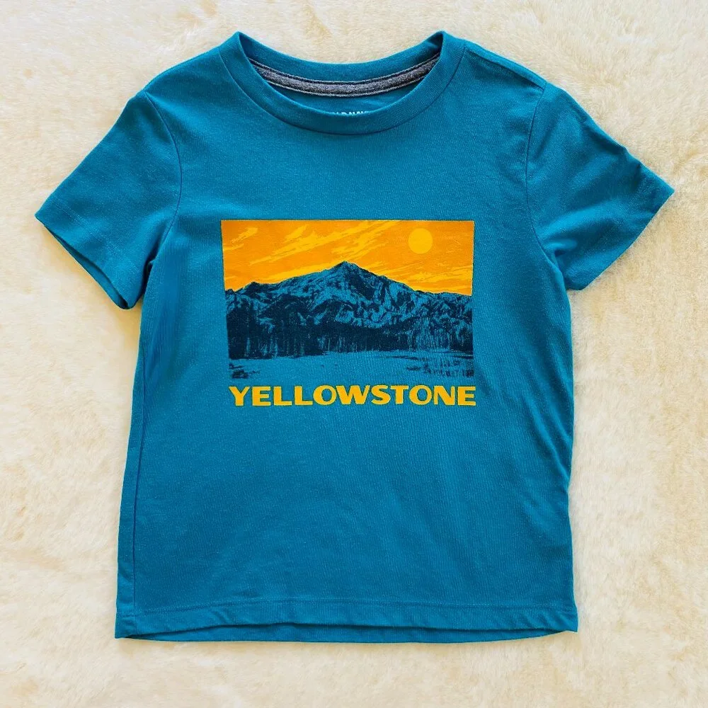 Old Navy Boy’s T-shirt Yellowstone National Park size 5 teal Nature Mountains